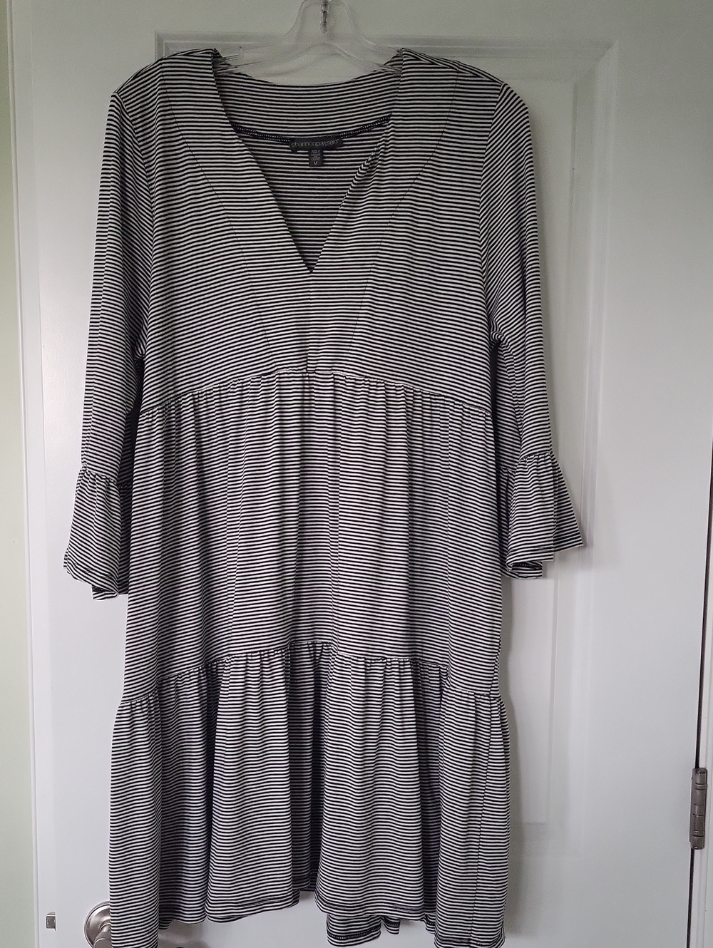 Striped Black & White Tiered V-Neck Dress